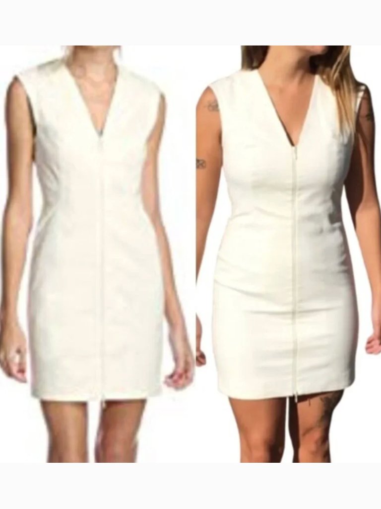 Kate Spade Saturday Let's Make Contact V-Neck Zip Front Dress Cream Ivory Sheath